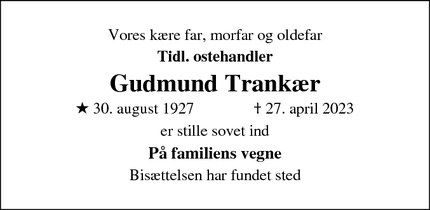 Dødsannoncen for Gudmund Trankær - odense