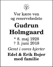 Dødsannoncen for Gudrun Holmgaard - Thisted