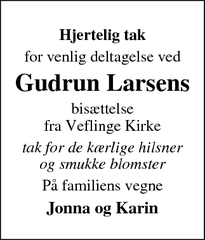 Taksigelsen for Gudrun Larsens - Veflinge