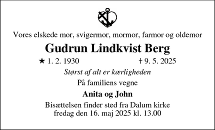 Dødsannoncen for Gudrun Lindkvist Berg - Odense