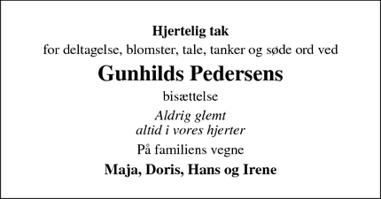 Taksigelsen for Gunhilds Pedersens - Vinderup