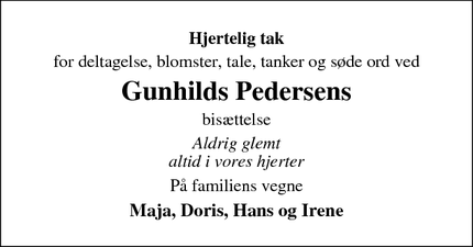 Taksigelsen for Gunhilds Pedersens - Vinderup
