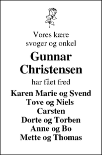 Dødsannoncen for Gunnar Christensen - Skjern