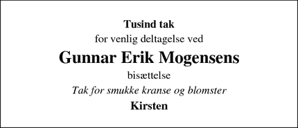 Dødsannoncen for Gunnar Erik Mogensens - Odense