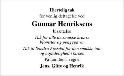 Taksigelsen for Gunnar Henriksens - klokkerholm