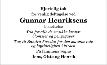Taksigelsen for Gunnar Henriksens - klokkerholm