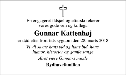 Dødsannoncen for Gunnar Kattenhøj - Vinderup