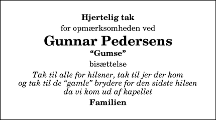 Taksigelsen for Gunnar Pedersens - Frederikshavn 