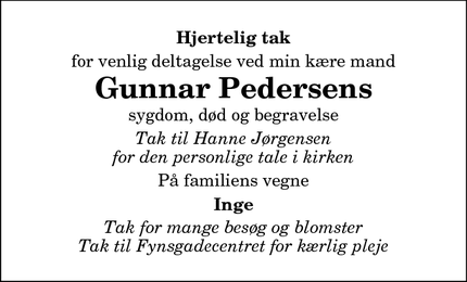 Taksigelsen for Gunnar Pedersens - Sindal