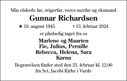 Dødsannoncen for Gunnar Richardsen - Varde