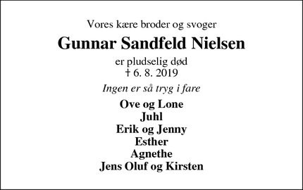 Dødsannoncen for Gunnar Sandfeld Nielsen - Skjern
