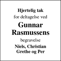 Taksigelsen for Gunnar
Rasmussens - Kværndrup