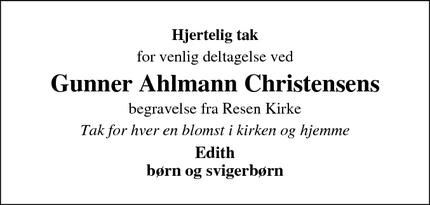 Taksigelsen for Gunner Ahlmann Christensens - Skive