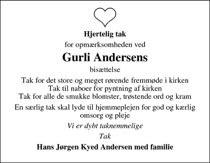 Taksigelsen for Gurli Andersens  - Sdr. Dråby