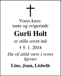 Dødsannoncen for Gurli Holt - Viborg