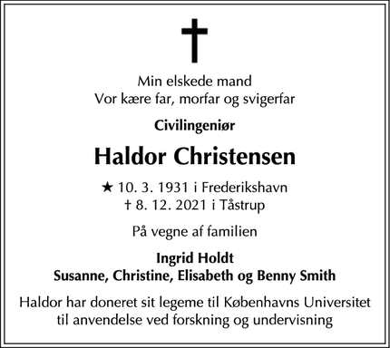 Dødsannoncen for Haldor Christensen - Tåstrup - 2630 