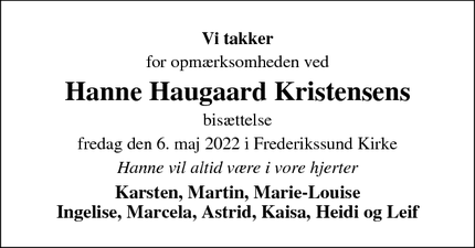 Taksigelsen for Hanne Haugaard Kristensens  - Frederikssund