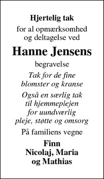 Taksigelsen for Hanne Jensens - Hedensted