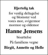 Taksigelsen for Hanne Jensens - Egå