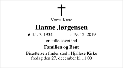 Dødsannoncen for Hanne Jørgensen - Odense S