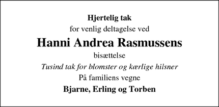 Taksigelsen for Hanni Andrea Rasmussen - Gråsten