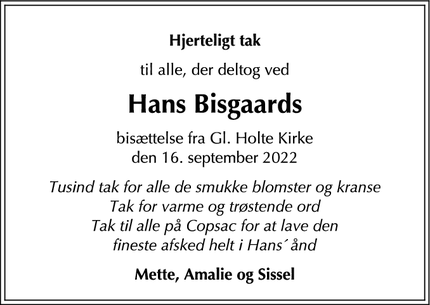 Taksigelsen for Hans Bisgaard - Klampenborg