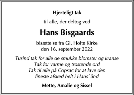 Taksigelsen for Hans Bisgaard - Klampenborg