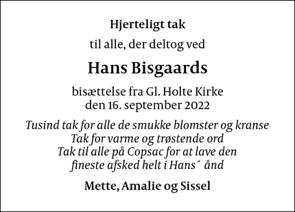 Taksigelsen for Hans Bisgaard - Klampenborg