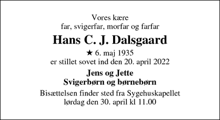 Dødsannoncen for Hans C. J. Dalsgaard - Viborg