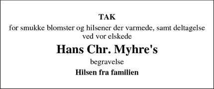 Taksigelsen for Hans Chr. Myhre's - Rønne