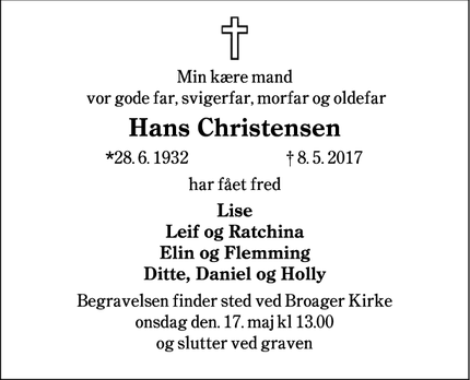 Dødsannoncen for Hans Christensen - Broager