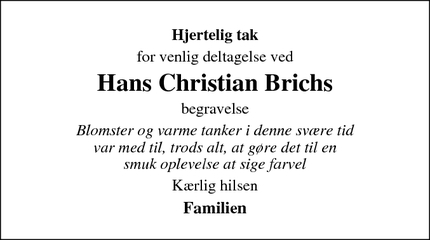 Taksigelsen for Hans Christian Brichs - Vejle Øst