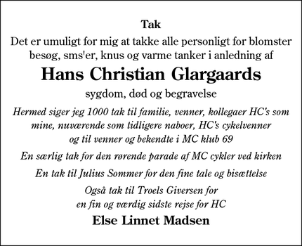 Dødsannoncen for Hans Christian Glargaards - Esbjerg 