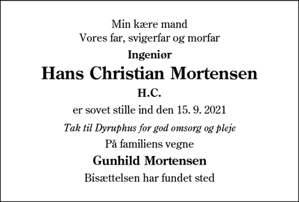 Dødsannoncen for Hans Christian Mortensen - Odense