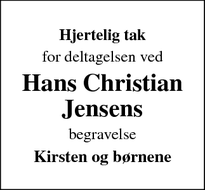 Taksigelsen for Hans Christian
Jensens - Varde