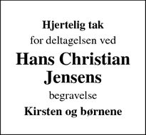 Taksigelsen for Hans Christian
Jensens - Varde