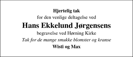 Taksigelsen for Hans Ekkelund Jørgensens - Galten