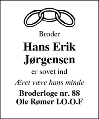 Dødsannoncen for Hans Erik
Jørgensen - Aarhus