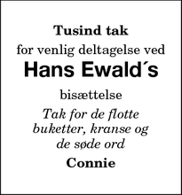Taksigelsen for Hans Ewald&acute; - Nykøbing F