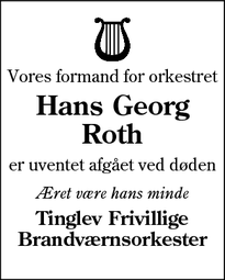 Dødsannoncen for Hans Georg
Roth - Tinglev