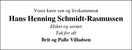 Dødsannoncen for Hans Henning Schmidt-Rasmussen - Herning