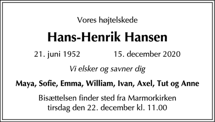 Dødsannoncen for Hans-Henrik Hansen - Rødby