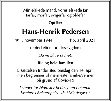 Dødsannoncen for Hans-Henrik Pedersen - Farum