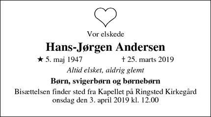 Dødsannoncen for Hans-Jørgen Andersen - Ringsted