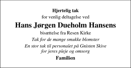Taksigelsen for Hans Jørgen Dueholm Hansen - Roslev