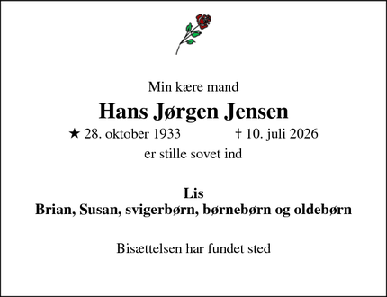 Dødsannoncen for Hans J&oslash;rgen Jensen - Frederikssund 