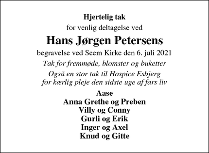 Taksigelsen for Hans Jørgen Petersens - Ribe