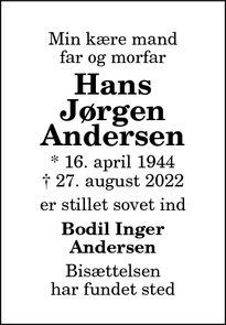 Dødsannoncen for Hans
Jørgen
Andersen - Frederikshavn