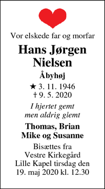 Dødsannoncen for Hans Jørgen
Nielsen - Aarhus