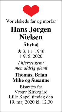 Dødsannoncen for Hans Jørgen
Nielsen - Aarhus